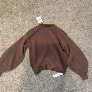 Princess Polly Chocolate Brown Crewneck Sweater with Balloon Sleeves